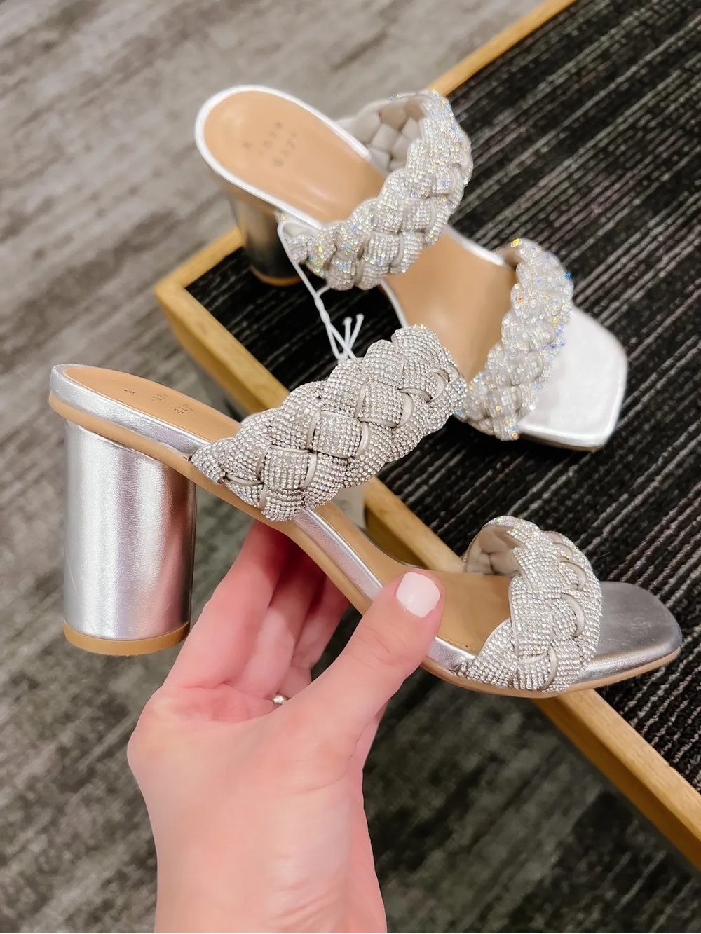 a new day basil silver rhinestone mule sandals